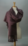 photo of merino wool and tussah silk shawl, violet red, handspun and handwoven by Joanne Littler, Pine Ledge Fiber Studio